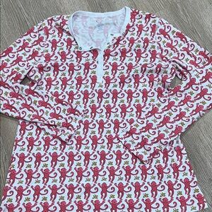 Roller Rabbit Pink and Cream Monkey Print Top